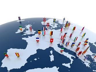 Map of Europe with flags